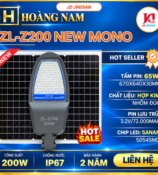 Đèn Đường Năng Lượng Mặt Trời Chuyên Công Trình 200W ZL-Z200 200W New 2026