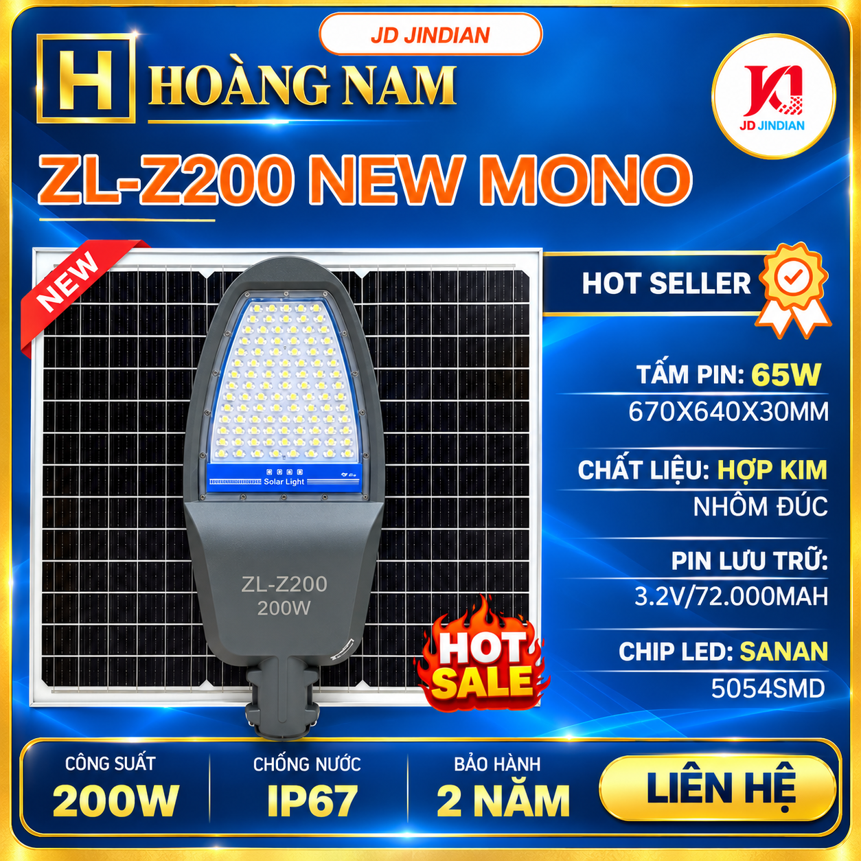 Đèn Đường Năng Lượng Mặt Trời Chuyên Công Trình 200W ZL-Z200 200W New 2026