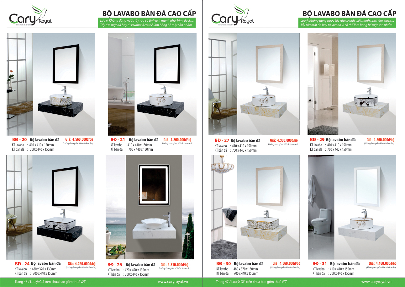 BỘ LAVABO BÀN ĐÁ CAO CẤP -CARY ROYAL 2023 CHIẾT KHẤU TỪ 55% - 60%