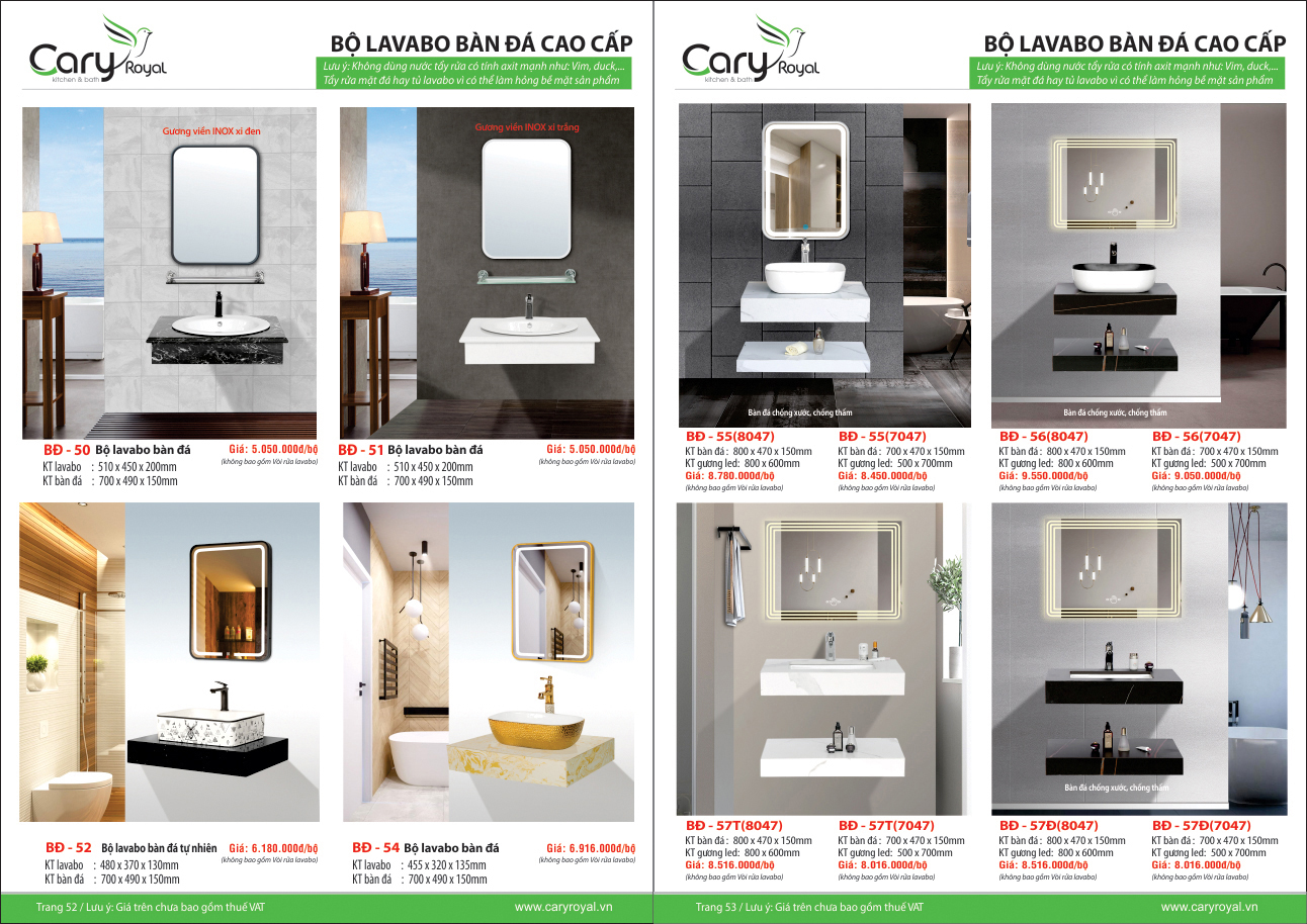 BỘ LAVABO BÀN ĐÁ CAO CẤP -CARY ROYAL 2023 CHIẾT KHẤU TỪ 55% - 60%