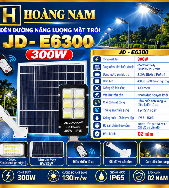 Đèn Đường Năng Lượng Mặt Trời 300W Jindian JD-E6300