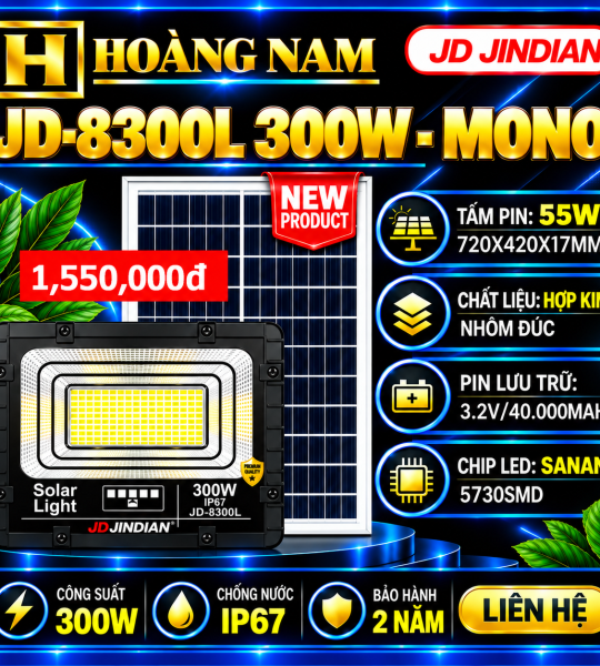 Đèn Năng Lượng Mặt Trời 300W Jindian JD-8300L Mono New 2026. HÀNG XỊN