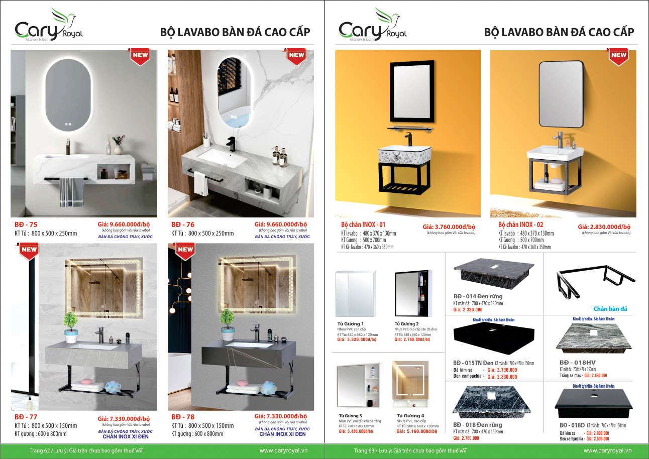 BỘ LAVABO BÀN ĐÁ  CAO CẤP -CARY ROYAL 2023 CHIẾT KHẤU TỪ 55% - 60%