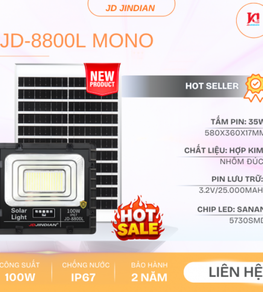 Đèn Năng Lượng Mặt Trời 100W Jindian JD-8800L All New. HÀNG XỊN