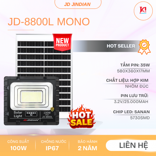 Đèn Năng Lượng Mặt Trời 100W Jindian JD-8800L All New. HÀNG XỊN