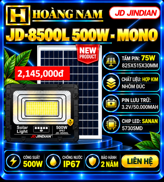 Đèn Năng Lượng Mặt Trời 500W Jindian JD-8500L. HÀNG XỊN