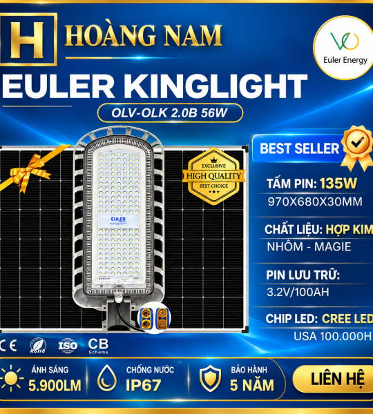 Đèn Đường Năng Lượng Mặt Trời Cao Cấp Euler King Light OLV-OLK2.0 - 56W - Bảo Hành 5 Năm