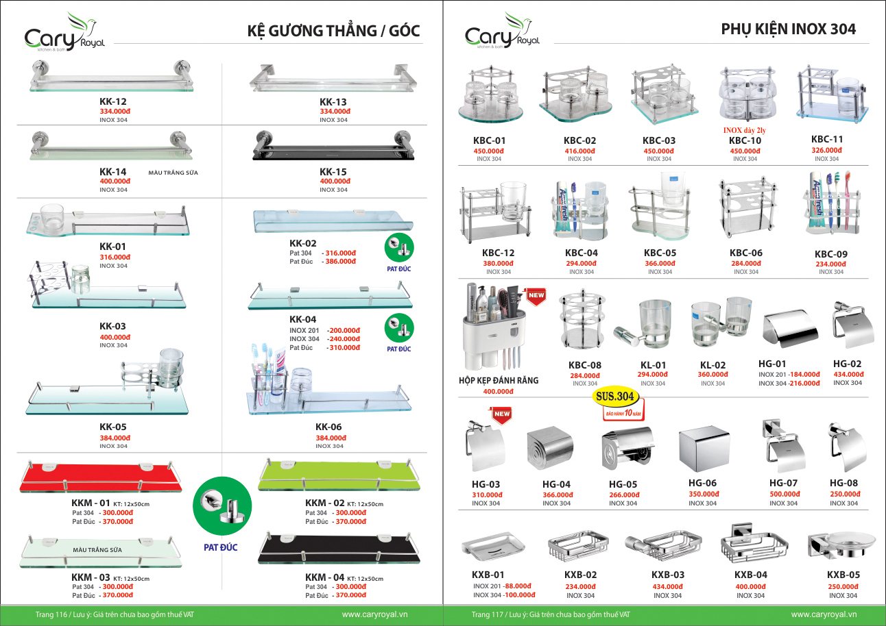 KỆ GƯƠNG THẲNG/GÓC- PHỤ KIỆN INOX 304- CARY ROYAL 2023 CHIẾT KHẤU TỪ 55% - 60%