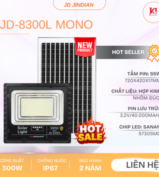 Đèn Năng Lượng Mặt Trời 300W Jindian JD-8300L Mono New 2026. HÀNG XỊN