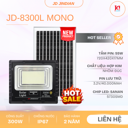 Đèn Năng Lượng Mặt Trời 300W Jindian JD-8300L Mono New 2026. HÀNG XỊN