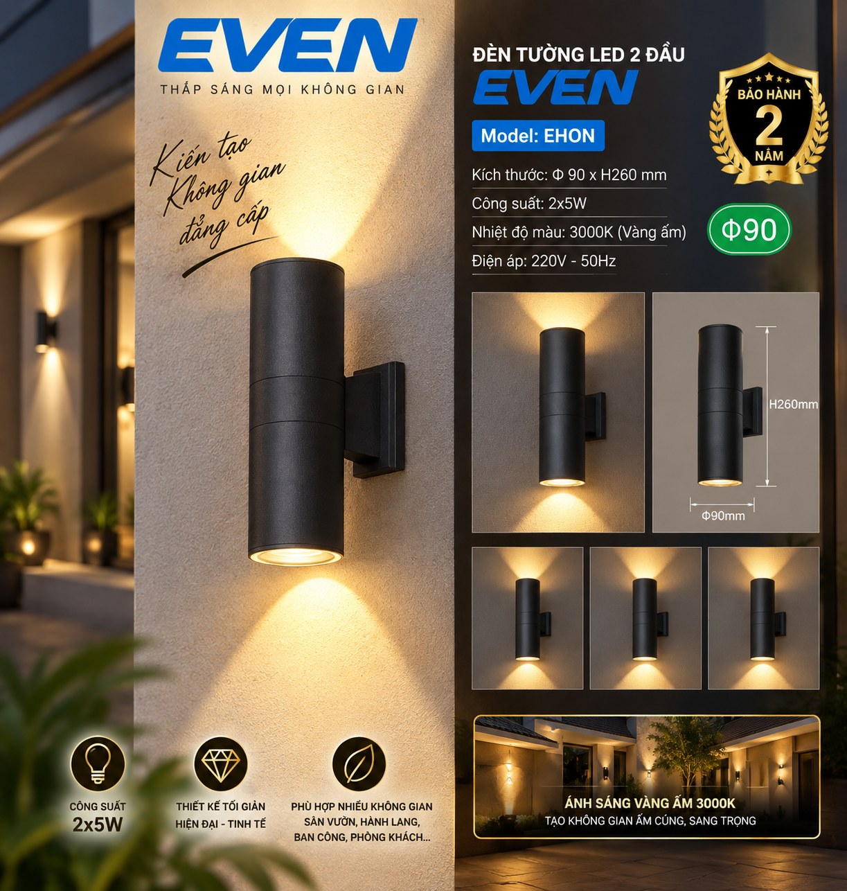 ĐÈN TƯỜNG LED 2 ĐẦU 3 CHẾ ĐỘ EVEN