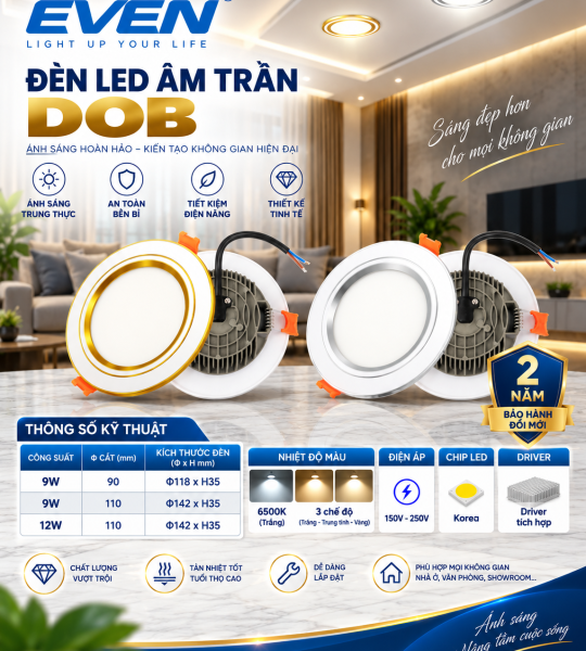 HÀNG TỐT. ĐÈN ÂM TRẦN DOB 7W - 9W - 12W  EVEN. XEM BẢNG GIÁ