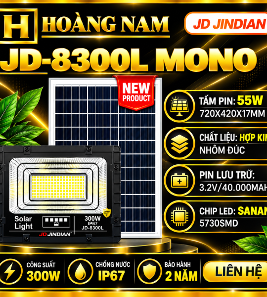 Đèn Năng Lượng Mặt Trời 300W Jindian JD-8300L Mono New 2026. HÀNG XỊN