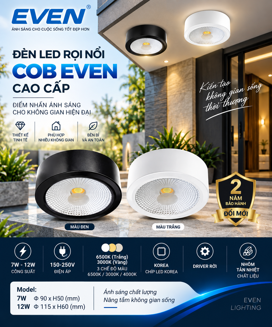 CHẤT LƯỢNG. Đèn led rọi nổi 7W & 12W  EVEN