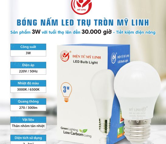 BÓNG ĐÈN LED BULD TRỤ TRÒN 3W MỸ LINH