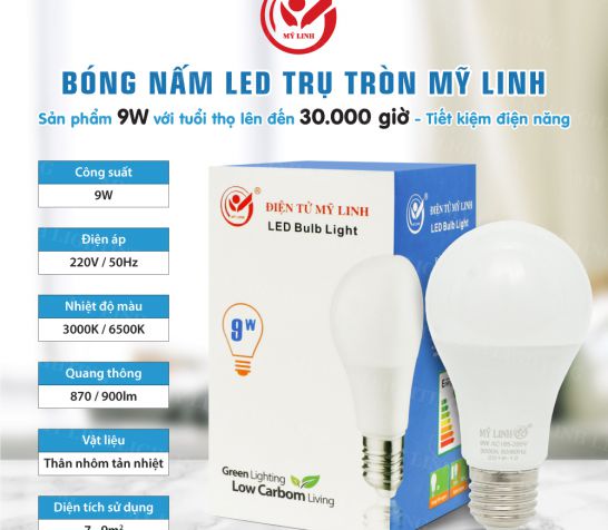 BÓNG ĐÈN LED BULD TRỤ TRÒN 9W MỸ LINH