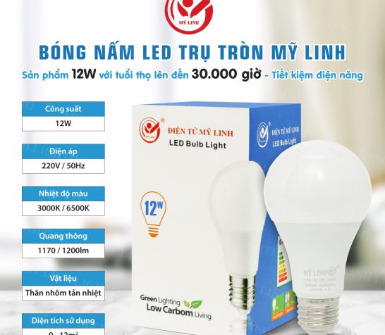 BÓNG ĐÈN LED BULD TRỤ TRÒN 12W MỸ LINH