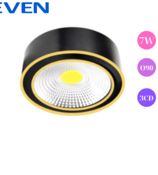 Đèn led rọi lon nổi 7W- vỏ đen -viền vàng- 3 chế độ màu-phi 90mm EVEN - CHẤT LƯỢNG