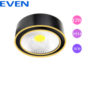 Đèn led rọi lon nổi 12W- vỏ đen -viền vàng- 3 chế độ màu-phi 114mm EVEN - CHẤT LƯỢNG