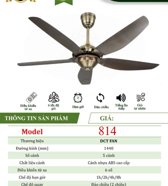Quạt Đèn Trang Trí 5 Cánh 814 - BH: 5 Năm