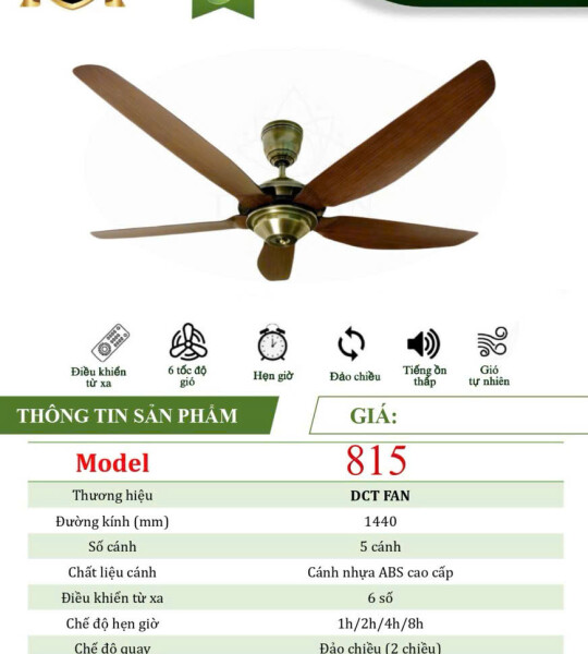 Quạt Đèn Trang Trí 5 Cánh 815 - BH: 5 Năm