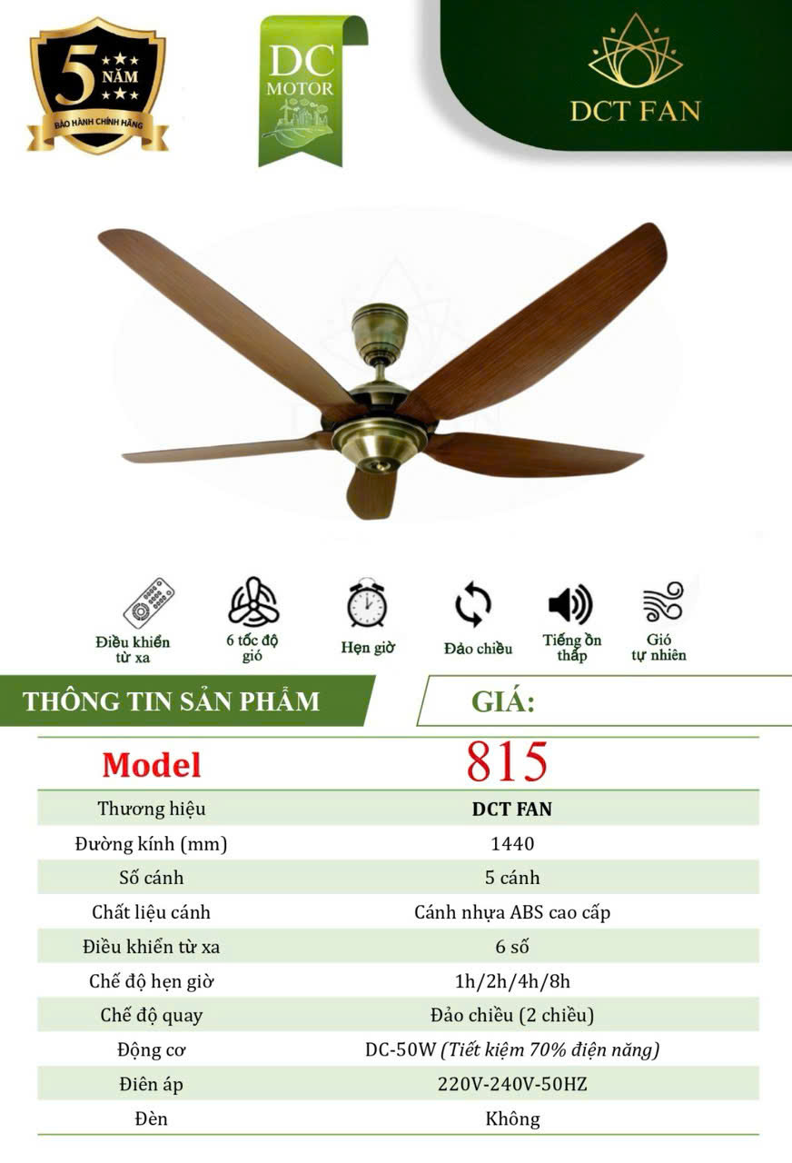 Quạt Đèn Trang Trí 5 Cánh 815 - BH: 5 Năm