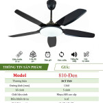 Quạt Đèn Trang Trí 5 Cánh - Đen - BH 5 Năm