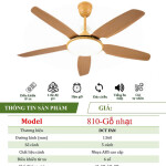 Quạt Đèn Trang Trí 5 cánh - Gổ Nhạt- BH: 5 năm