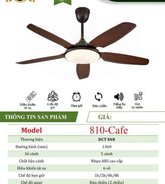 Quạt Đèn Trang Trí 5 cánh - Cafe - BH: 5 năm
