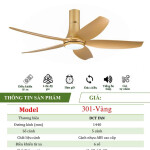 Quạt Đèn Trang Trí 5 Cánh 301 - Vàng - BH: 5 Năm