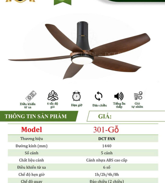 Quạt Đèn Trang Trí 5 Cánh 301 - Cafe - BH: 5 Năm