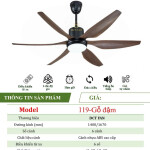 Quạt Đèn Trang Trí 6 cánh - Gổ đậm - BH: 5 năm
